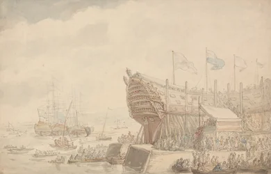 Der Stapellauf der H.M.S. Hibernia 1804